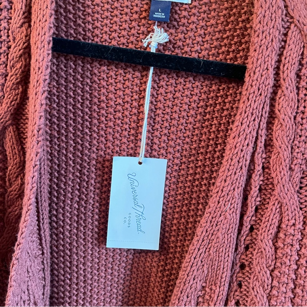 Universal Thread Rust Ruffled Cable-Knit Cardigan - Picture 3 of 4